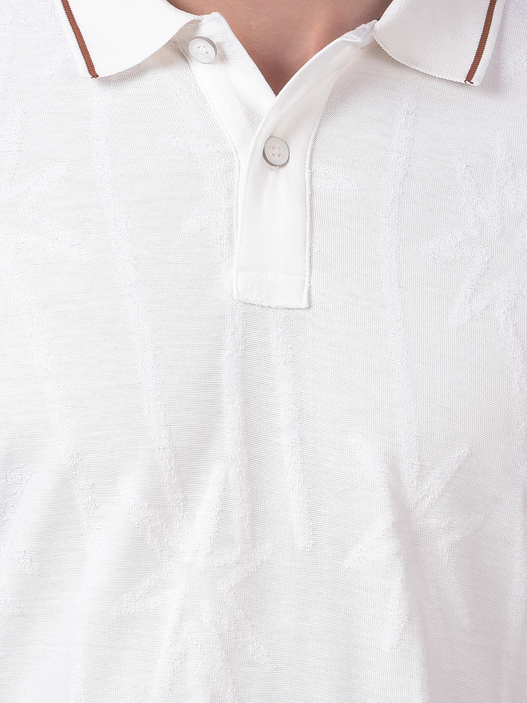 Numero Uno Men White Textured Polo Neck T-Shirt